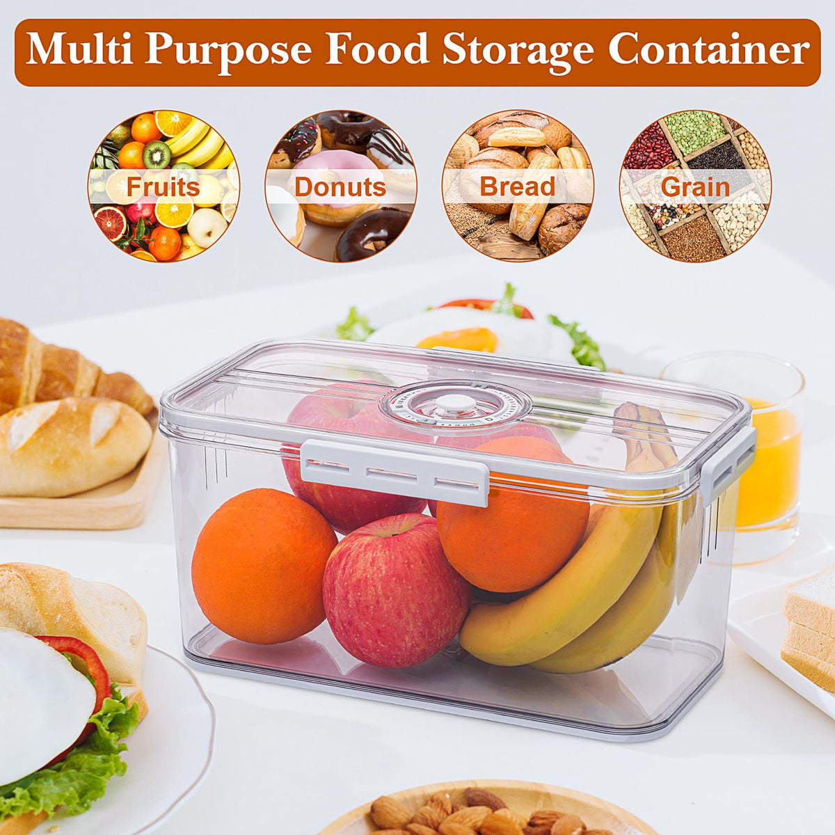 ANYPROLUS Bread Box drain-tray drains moisture from produce surfaces