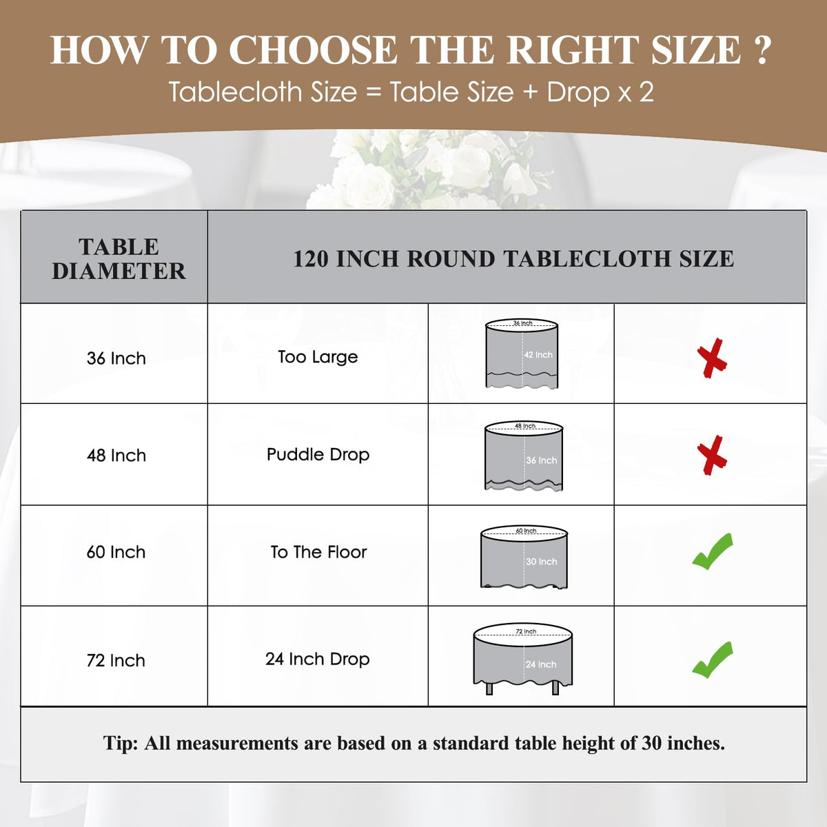 Aocoz round tablecloth 6-pack flat lay showing ready-to-use white linen.
