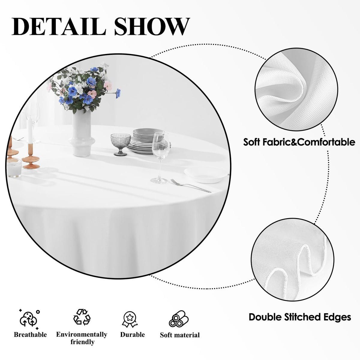 Aocoz round tablecloth-wedding-banquet suitable for weddings and large celebrations.