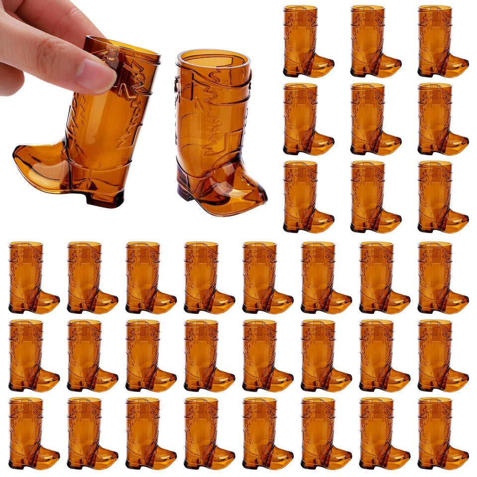 Aodaer brown cowboy boot shot glasses pack showing the 1oz cups, ideal for parties and easy handling.