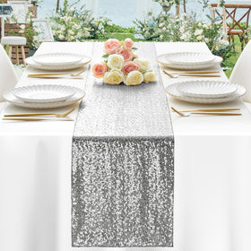 Aormenzy 12x72 table runner creates a luminous centerpiece on banquet tables.