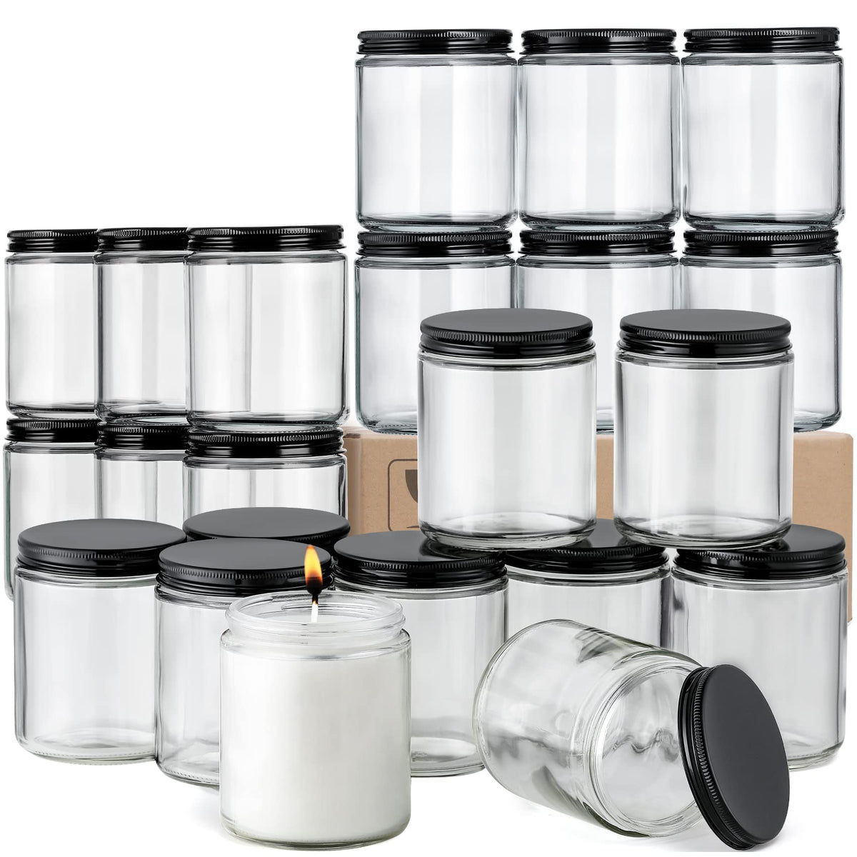 AOZITA 24-pack 8oz glass jars with metal lids for organized spice storage.