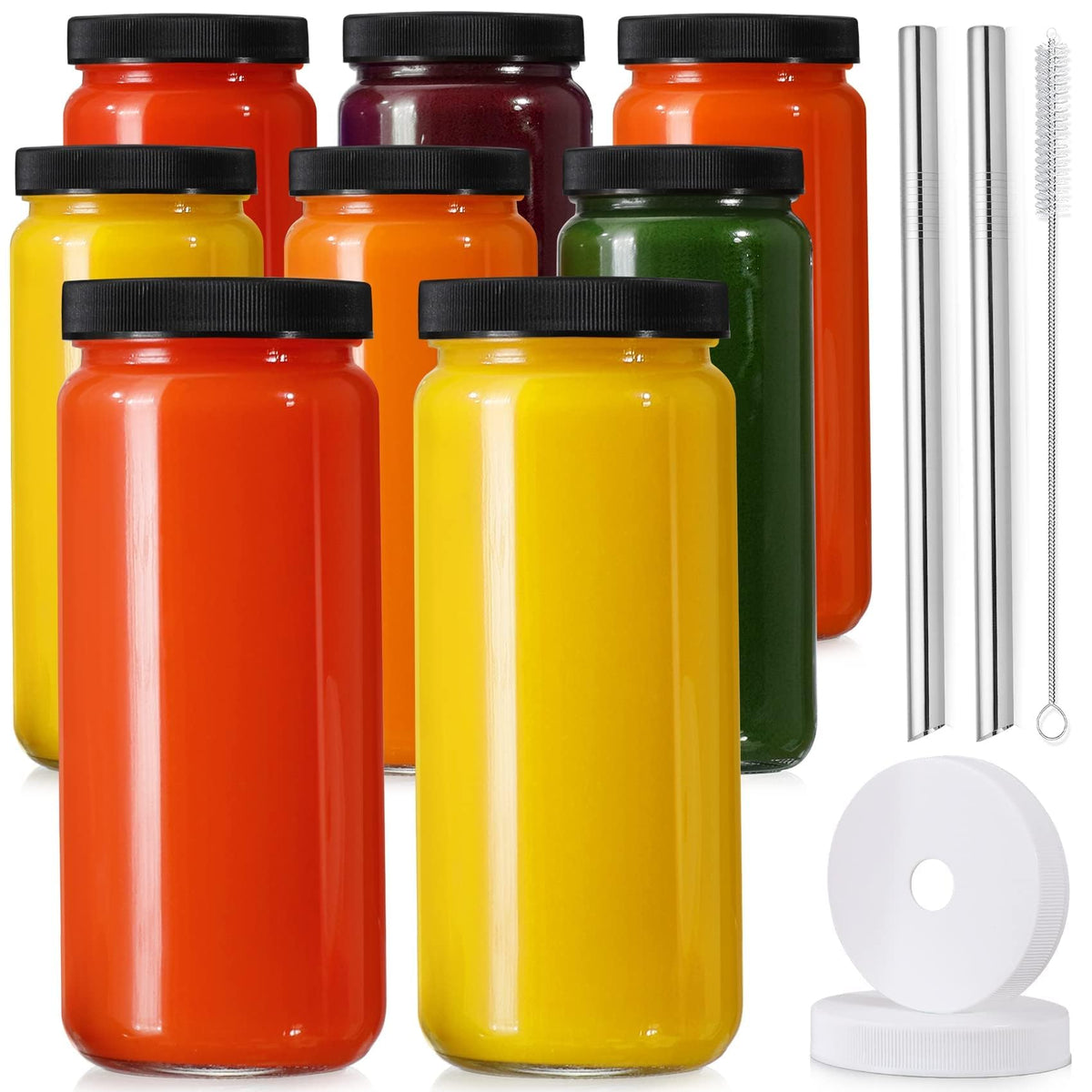 AOZITA eight-pack glass bottles with airtight lids for travel-friendly beverages