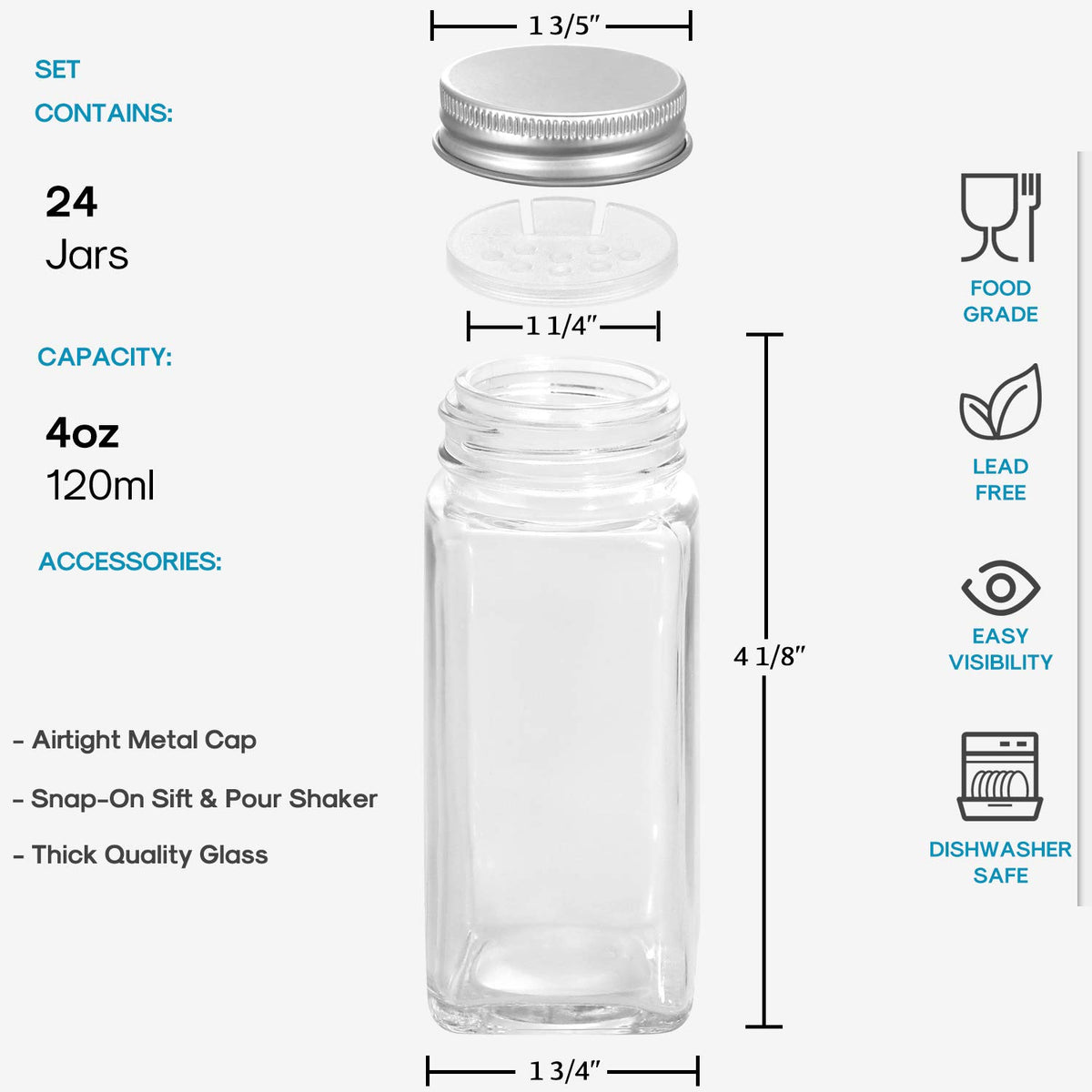 AOZITA shaker lids ensure even shaking and controlled dispensing for spices.