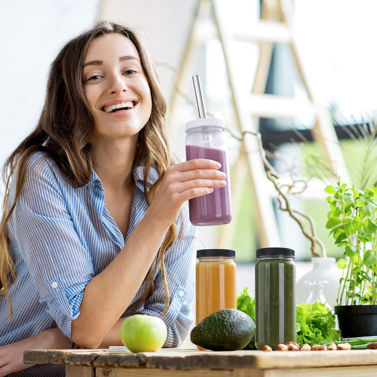 AOZITA stainless steel wide-straws ideal for smoothies and bubble tea