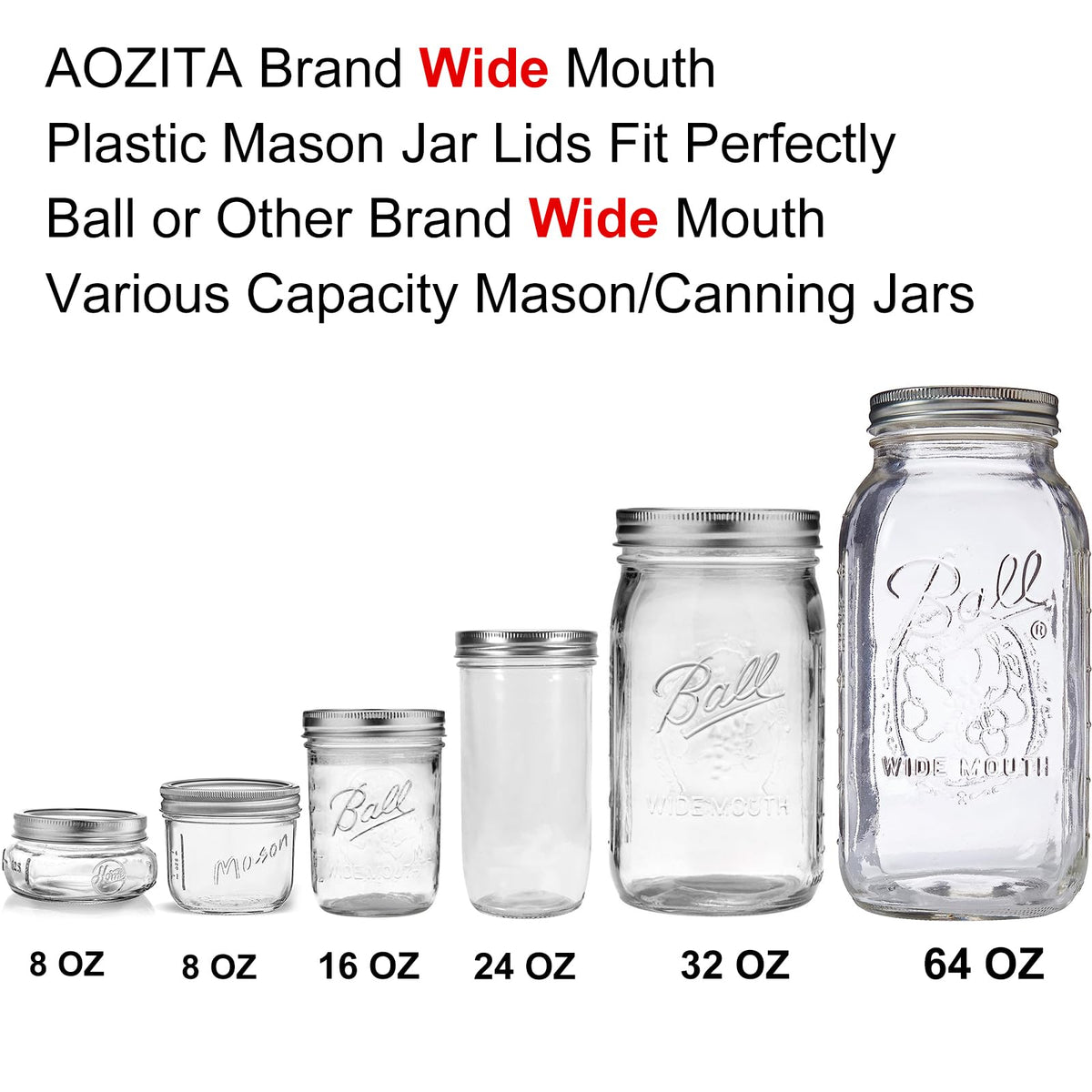 64-ounce jar compatibility with AOZITA wide-mouth lids for bulk storage.