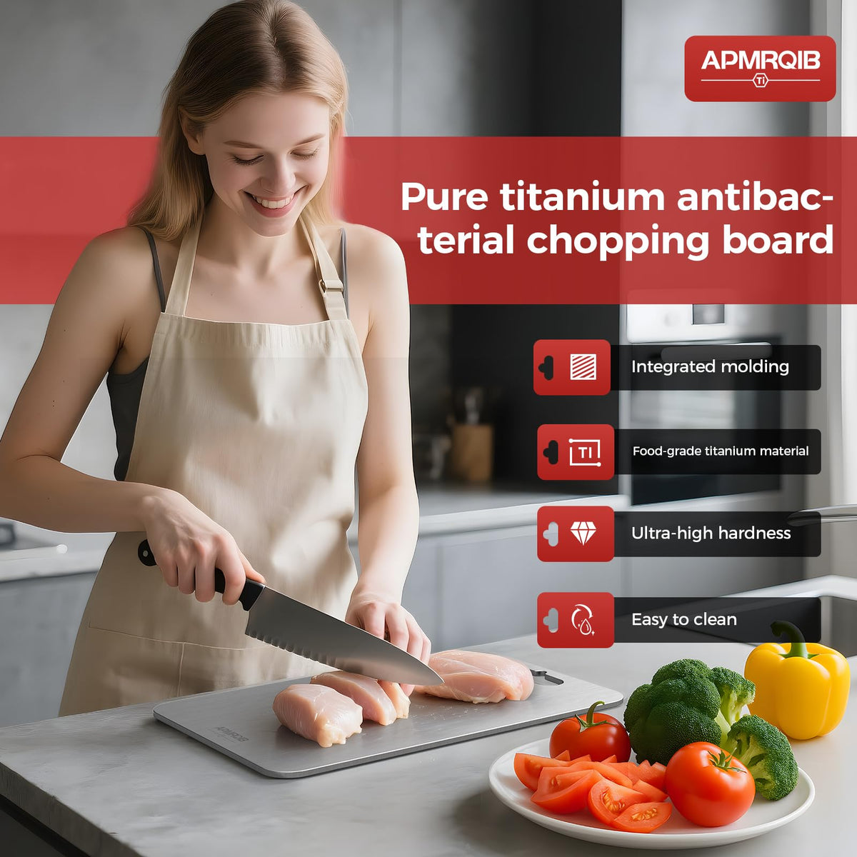 APMRQIB Titanium Cutting Board double-sided enables separate prep for different ingredients