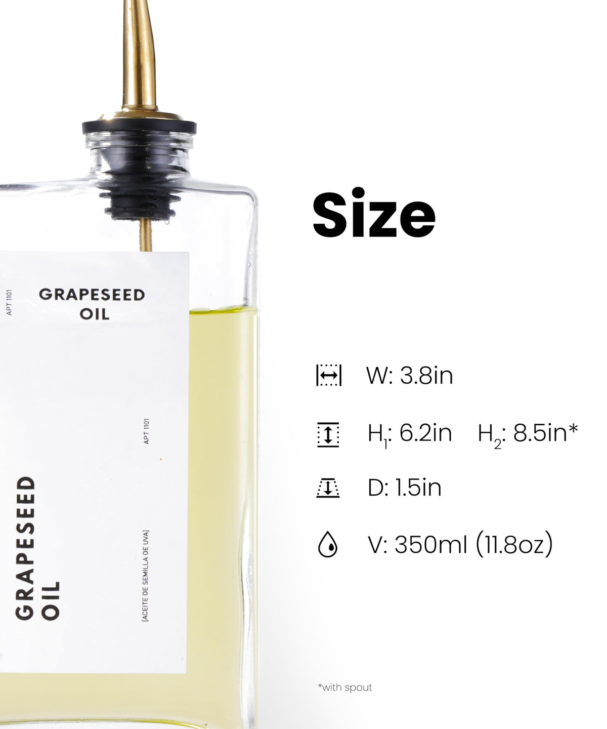 APT 1101 olive oil dispenser gold set 4 spout detail for controlled flow.