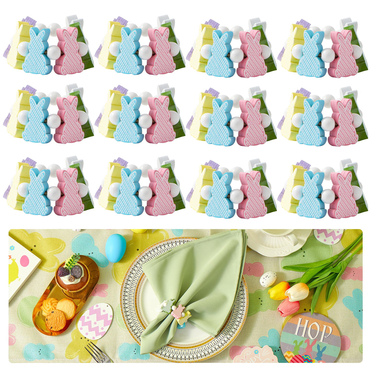 APTWOW wooden Easter bunny napkin rings illuminate spring tables for festive gatherings.