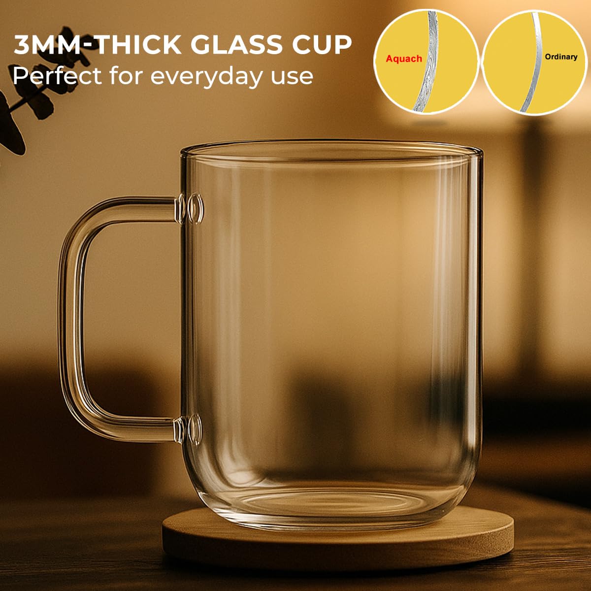 Aquach glass mug with crystal-clear clarity highlights layered latte presentation.