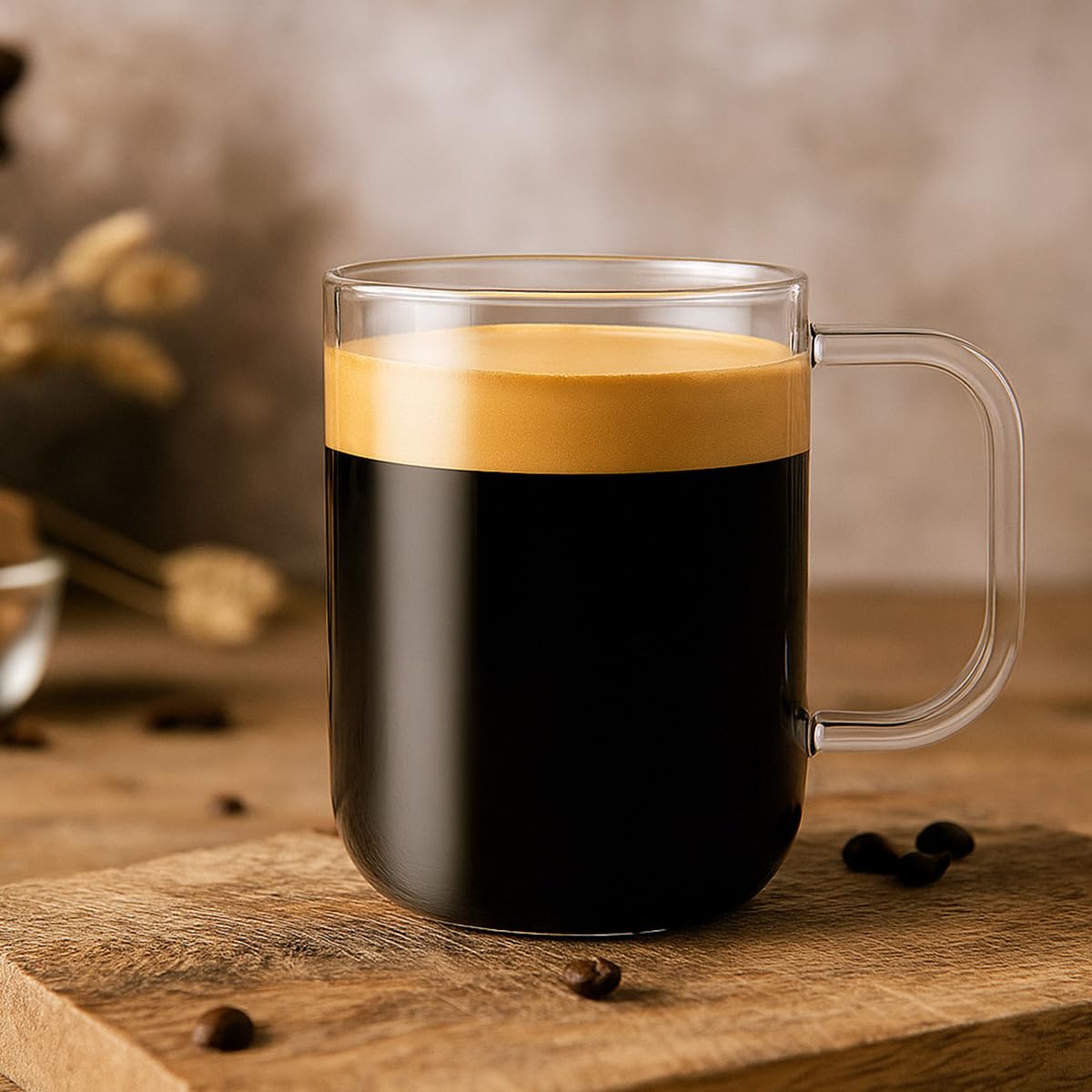 Aquach 20oz glass mug shows versatility for hot or cold drinks.