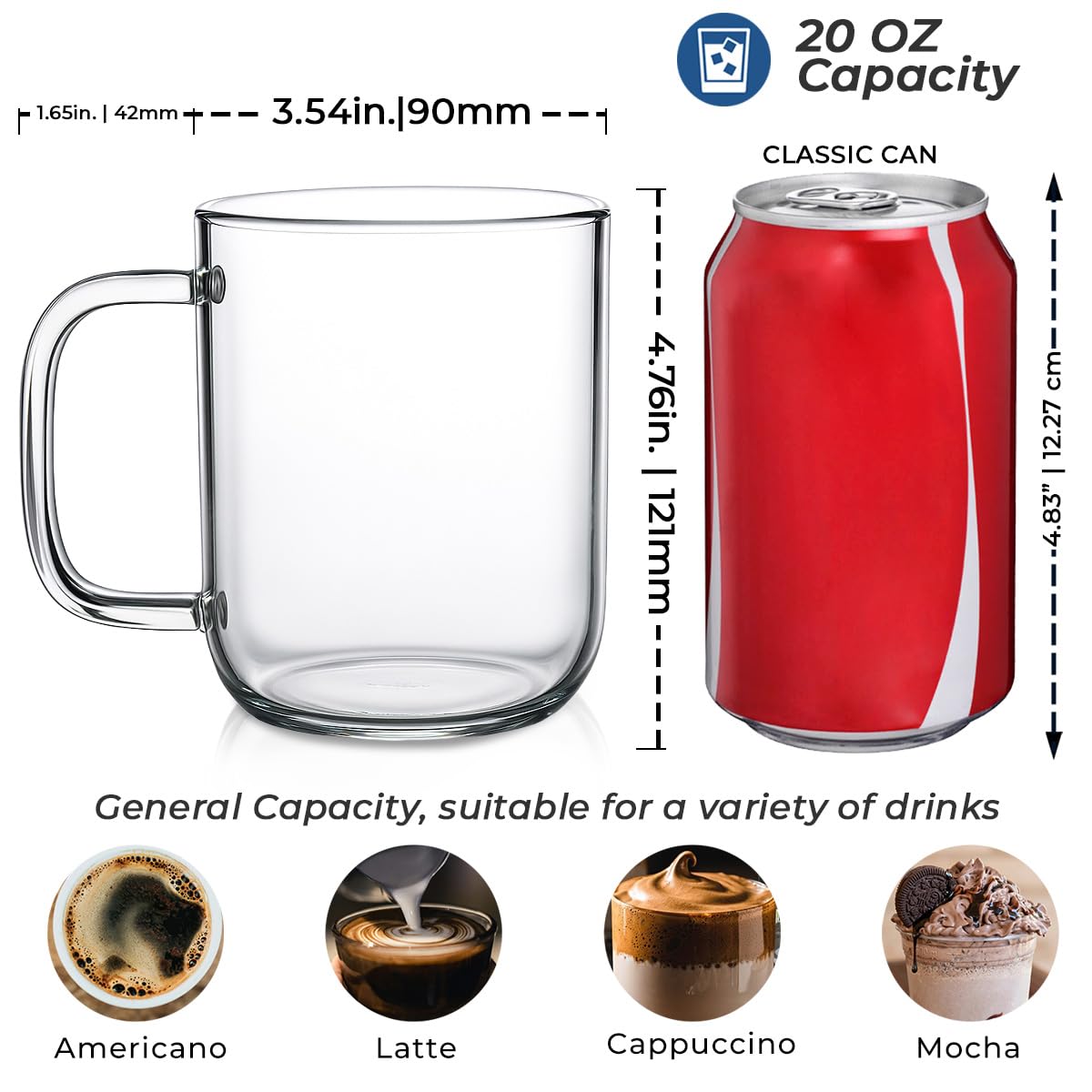 Aquach 20oz mug with stable base reduces spills on desks.