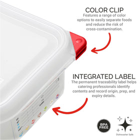 Araven container with integrated label for simple contents and dates.