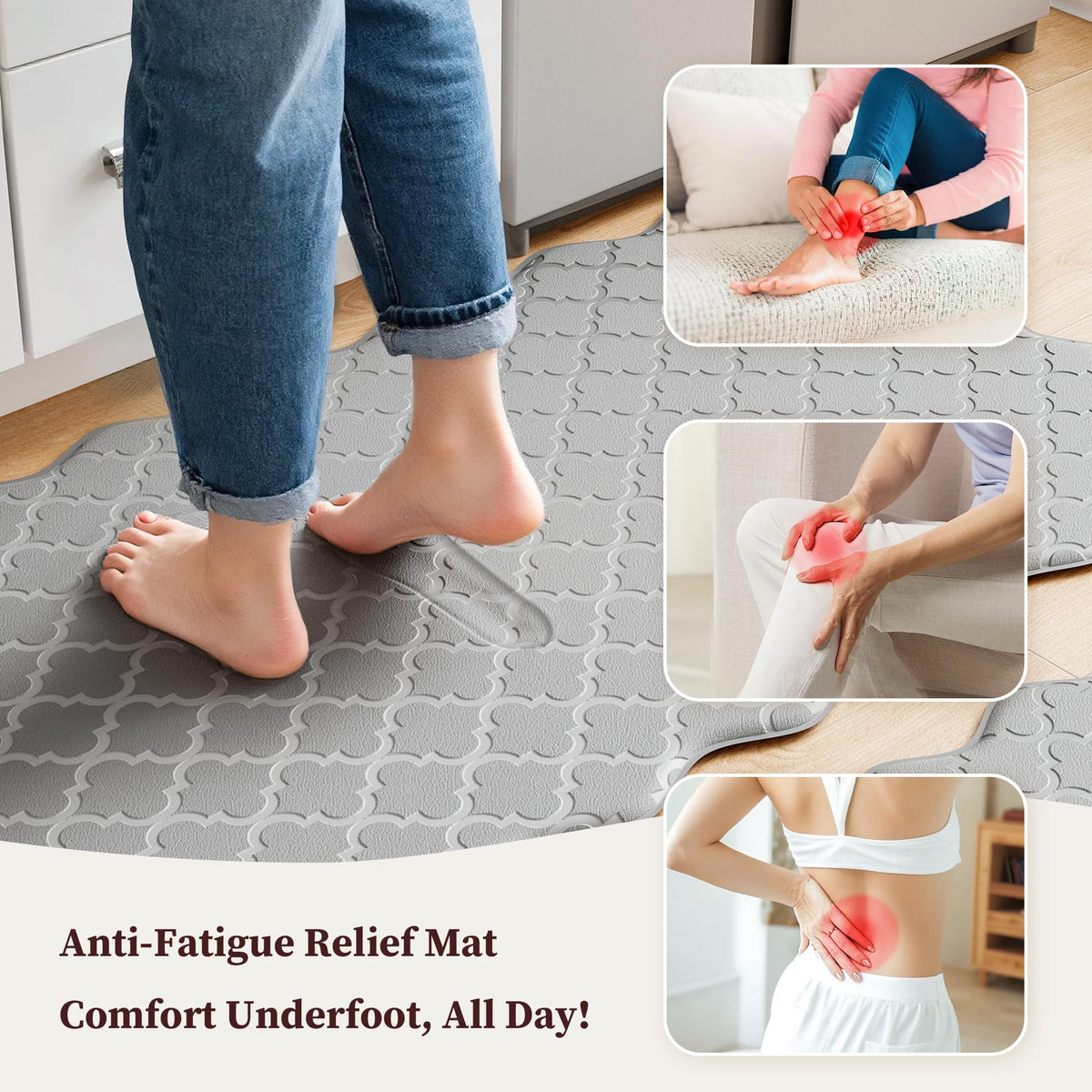 Arenarug anti-fatigue mat cushions feet for hours at the sink.