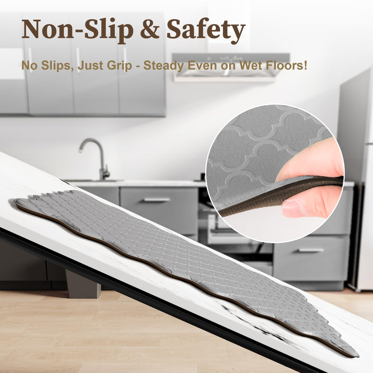 Arenarug waterproof non-slip kitchen rug keeps floors safe in wet areas.