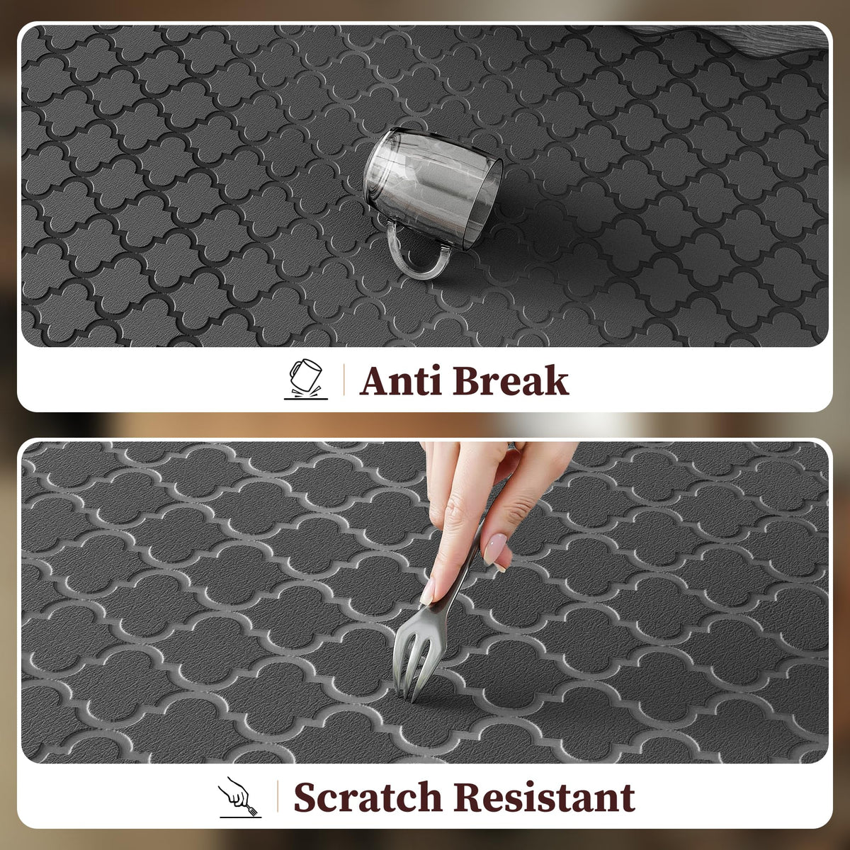 Arenarug waterproof surface resists spills for quick cleaning after cooking.