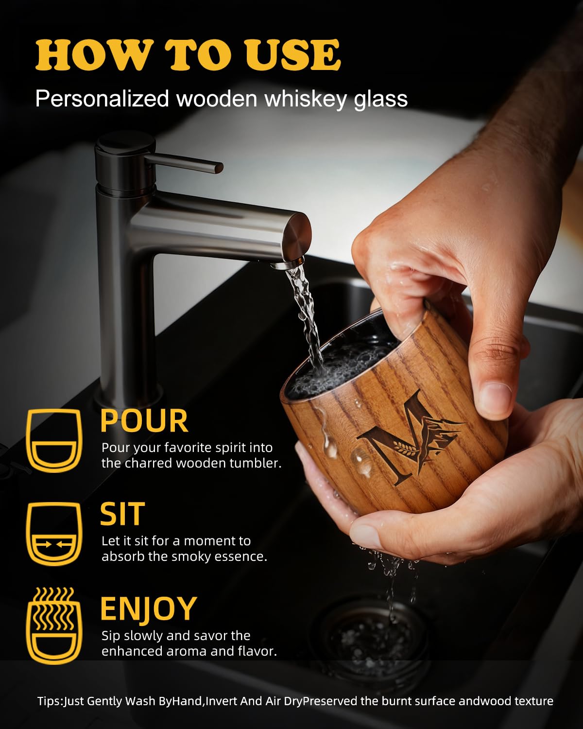 Argefkeen ergonomic wooden cup designed to hold ice-cold or hot drinks