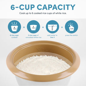 Natural nonstick ceramic surface aids quick cleanup and grain release.