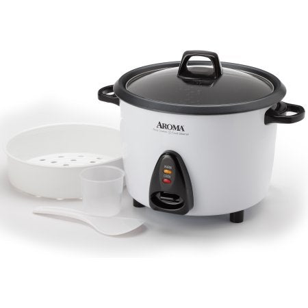 AROMA ARC-360-NGP keep-warm indicator glowing after cooking completes.