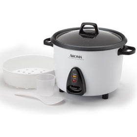 AROMA ARC-360-NGP keep-warm indicator glowing after cooking completes.