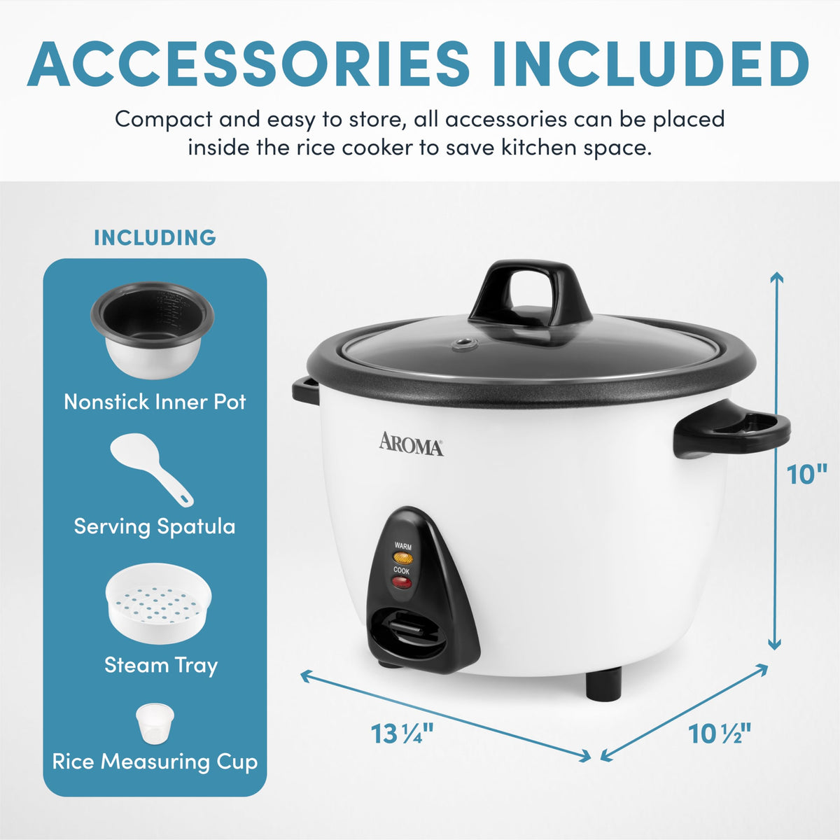 AROMA ARC-360-NGP steam tray under glass lid enables healthy steaming.