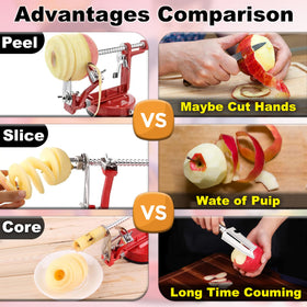 ARSUK adjustable blades show customizable peeling thickness for produce like apples and potatoes.