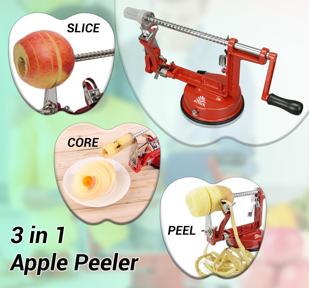 ARSUK apple corer removes cores and slices for quick meal prep.