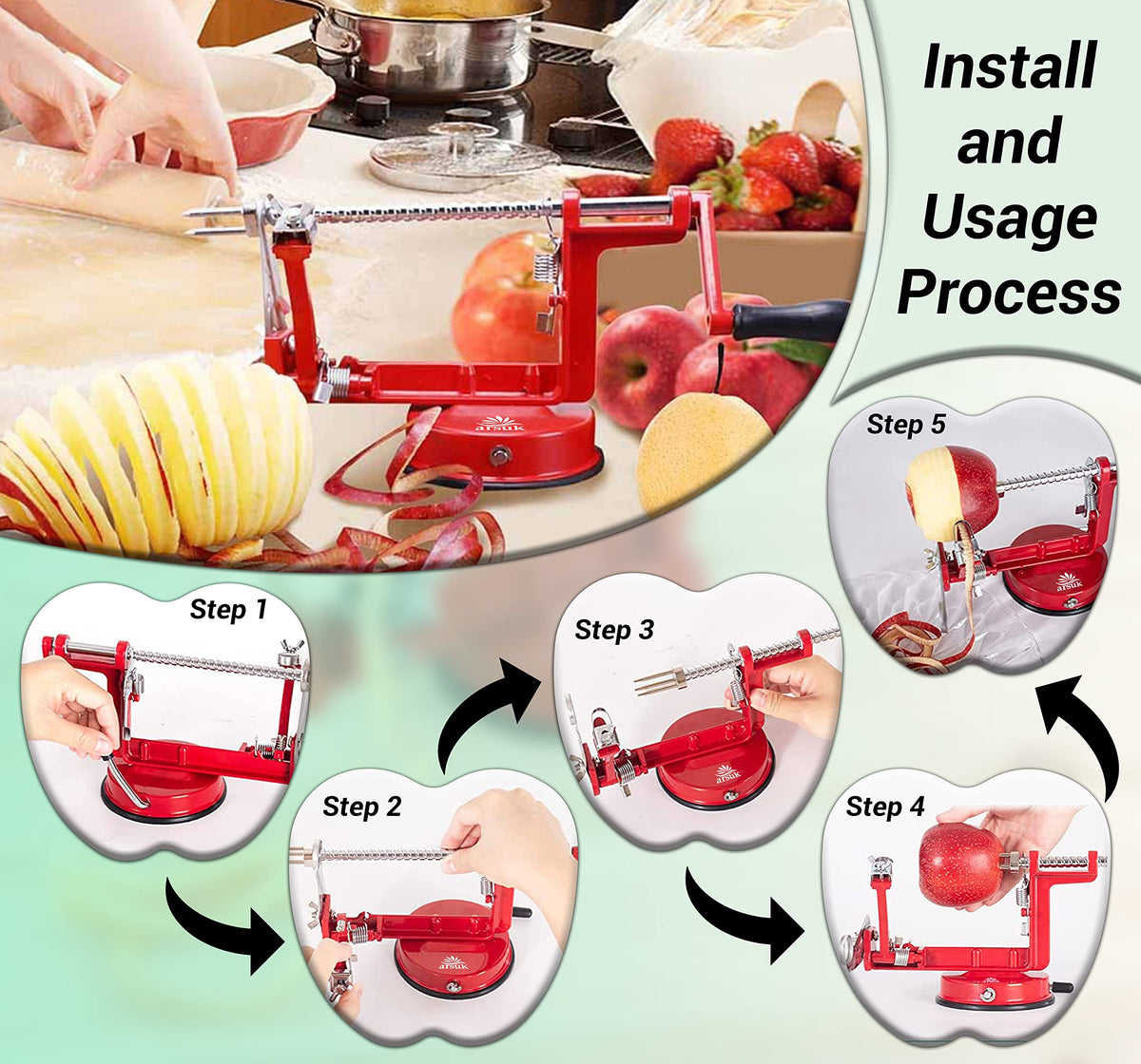 ARSUK apple slices view highlights uniform cut potential.