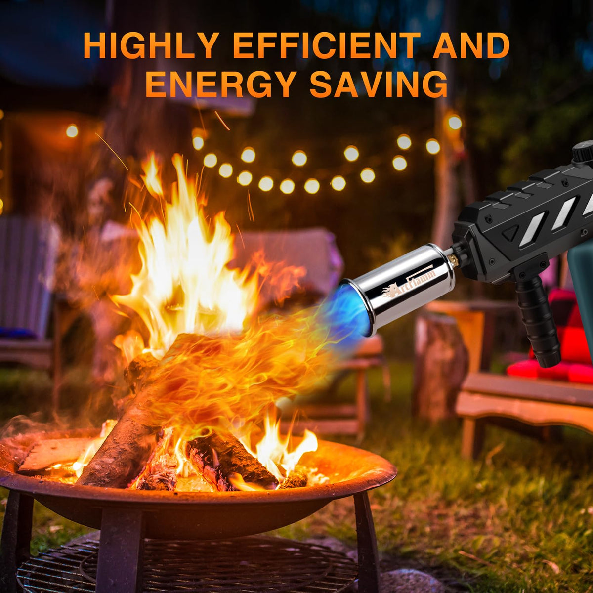 ARTFLAMM adjustable-flame control knob enables precise heat tuning.