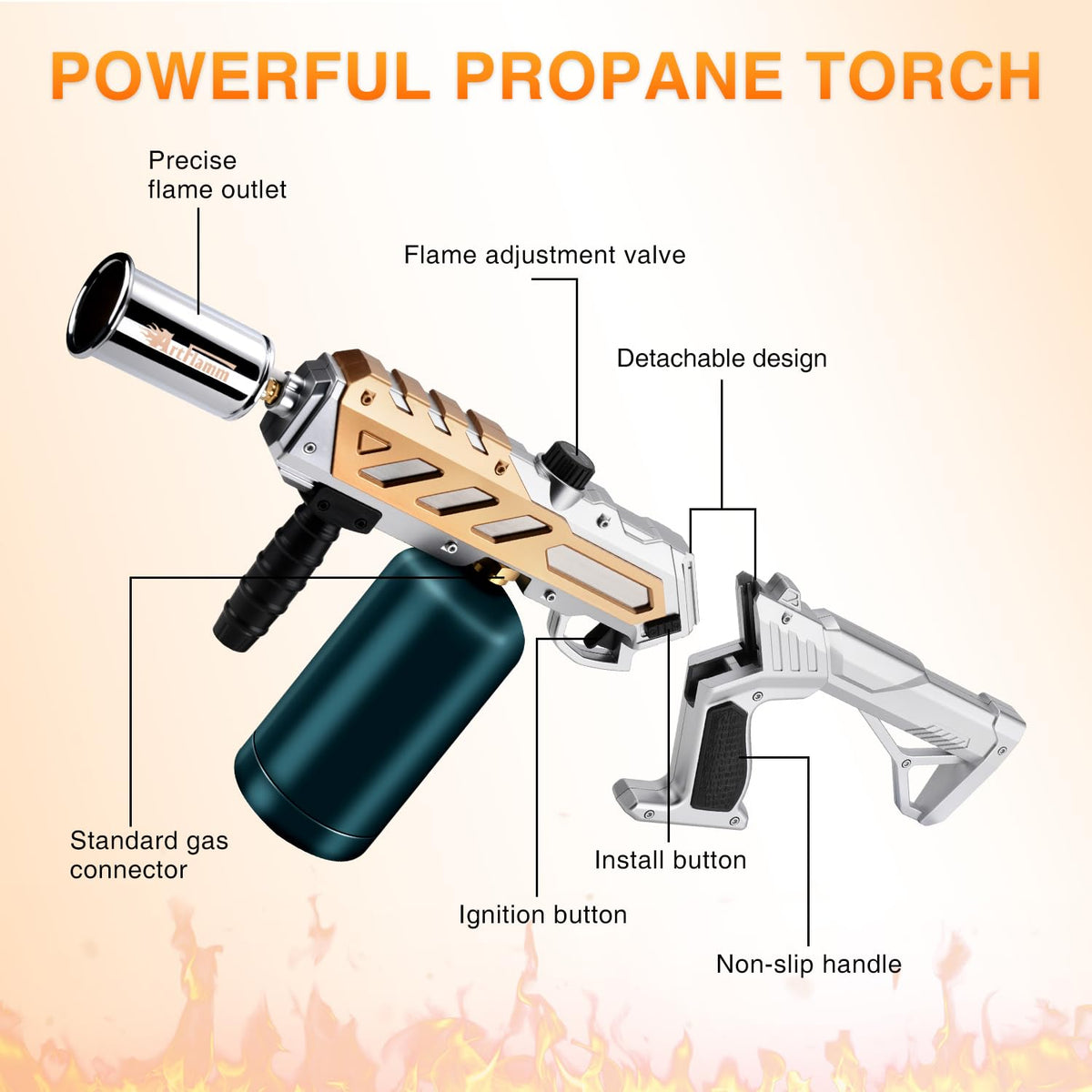 ARTFLAMM precision flame control knob shown in use