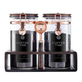 ARTIFORM wooden shelf in acacia frame showcases canisters with rustic, stylish appeal.