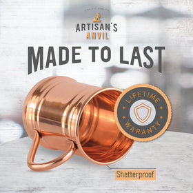 Artisan's Anvil copper mug interior close-up demonstrating unlined tasting surface.