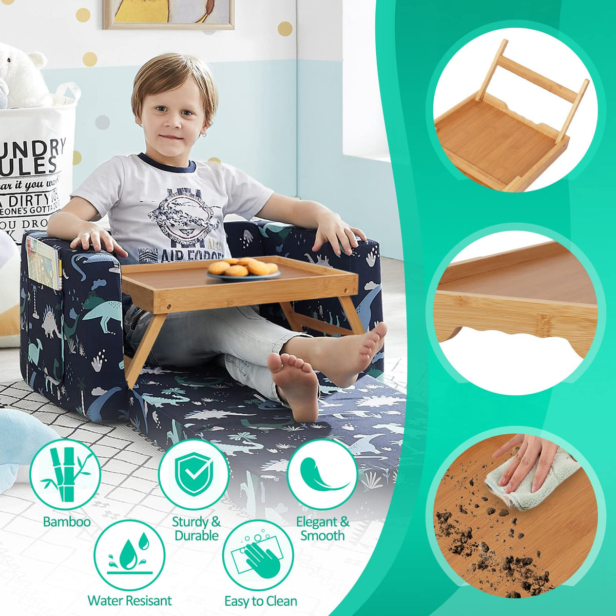 Artmeer bamboo serving tray with ergonomic handles for portable dining.