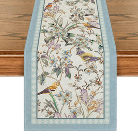 Artoid Mode Blue Birds Flowers Blossom table runner for spring dining ambiance