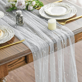 Artoid Mode pearl gauze table runner closeup weave adds subtle texture and elegance