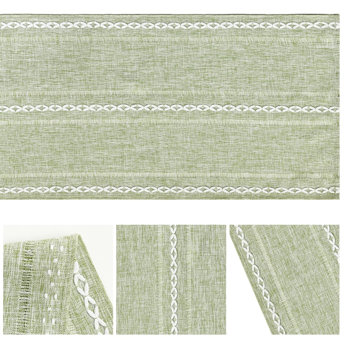 Artoid Mode sage green table runner flat-dry after washing preserves color.