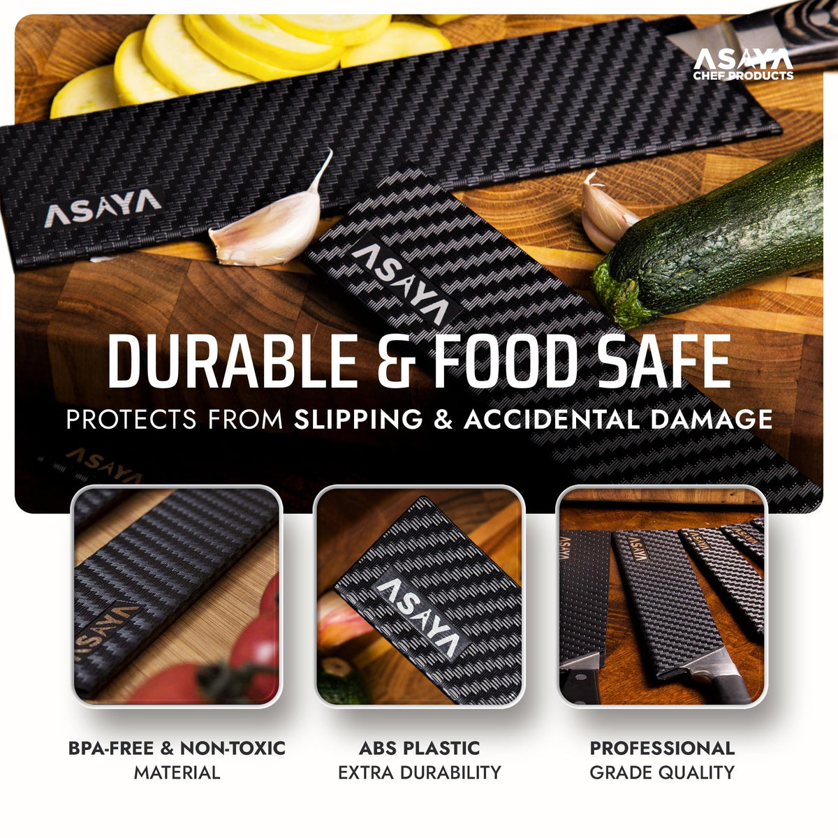 Asaya soft felt lining cushions blades for gentle storage protection.