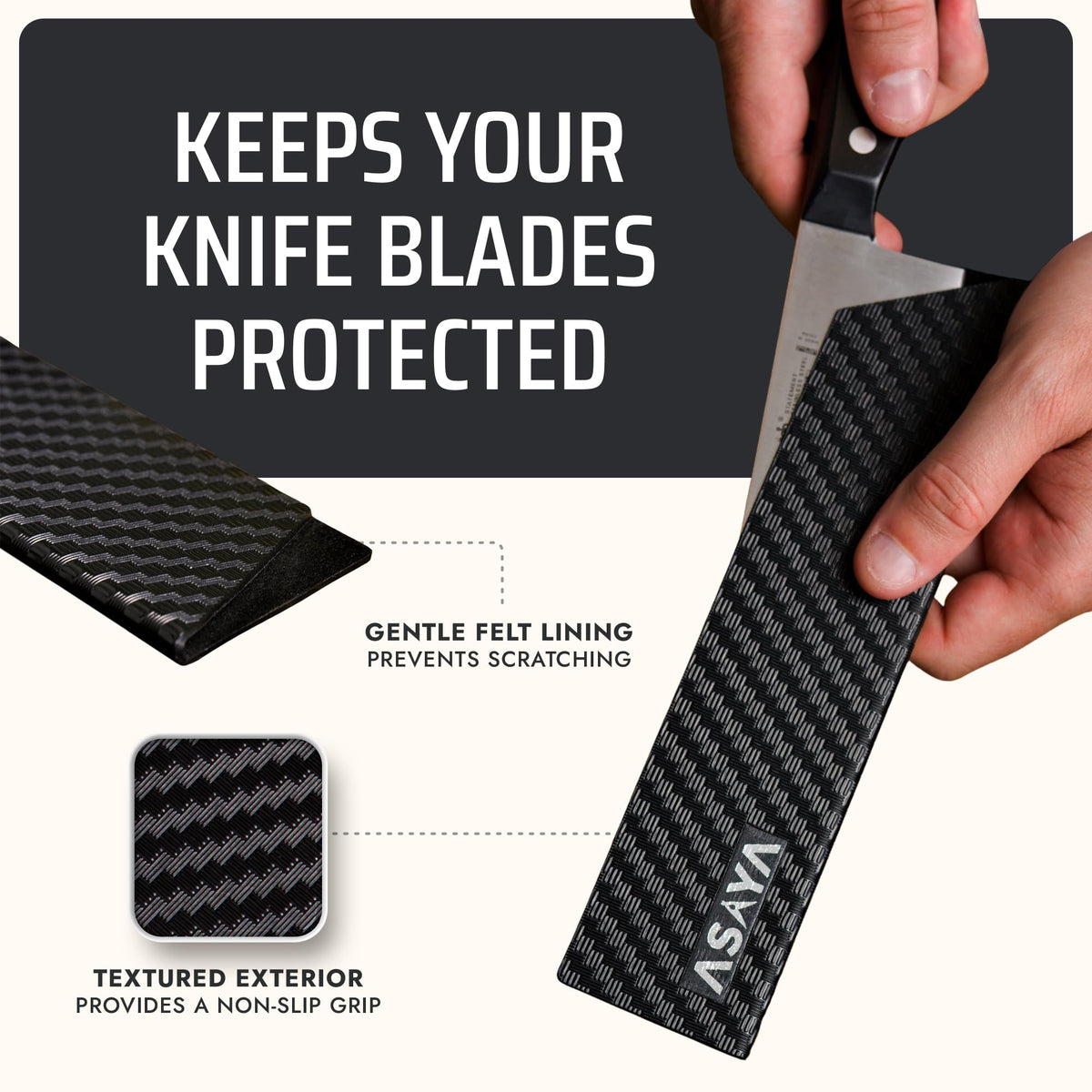 Asaya textured exterior grip design improves knife insertion control