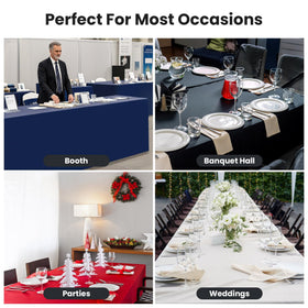 Fits standard 96 x 30 inch 8 ft rectangle tables.