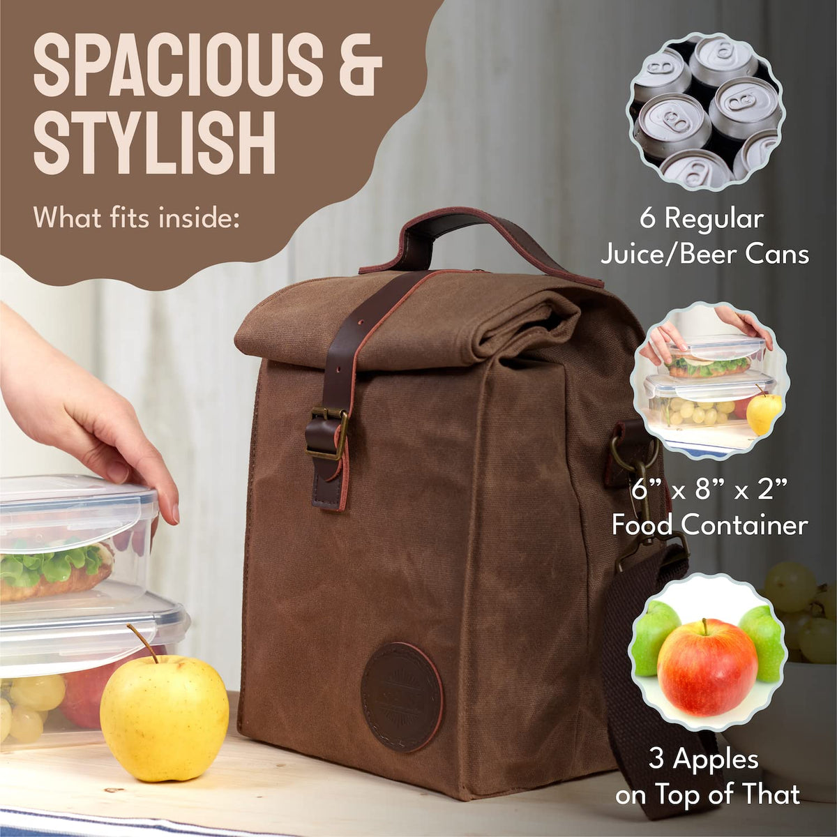 ASEBBO insulated lunch bag with adjustable shoulder strap for easy commuting.