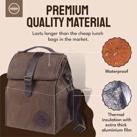 ASEBBO lunch bag waxed canvas closeup showing durable texture for outdoor picnics.