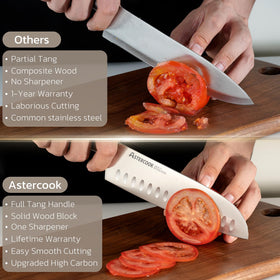 Astercook 6pcs serrated steak knives; consistent grip and precision at the table.