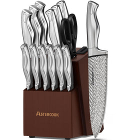 Astercook acacia wood block with built-in sharpener for organization