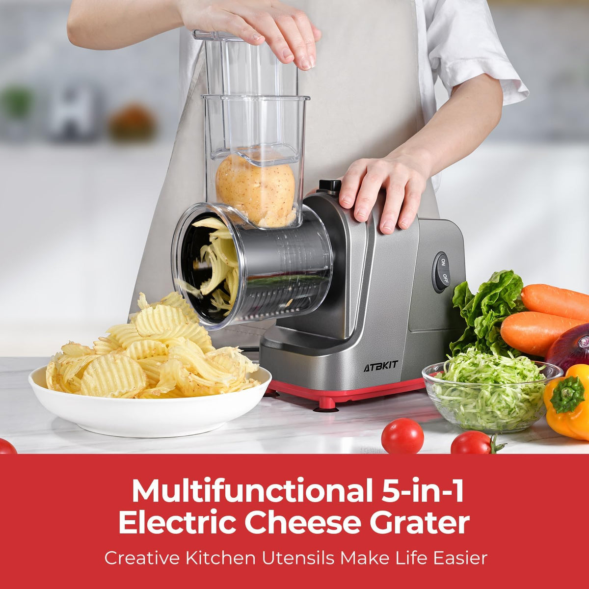 ATBKIT salad maker with 5-in-1 attachments enables diverse prep tasks