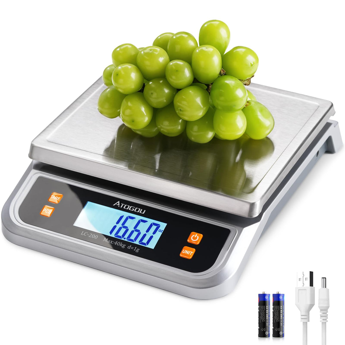 Atogou 88lb food scale front view for precise portioning in busy kitchens
