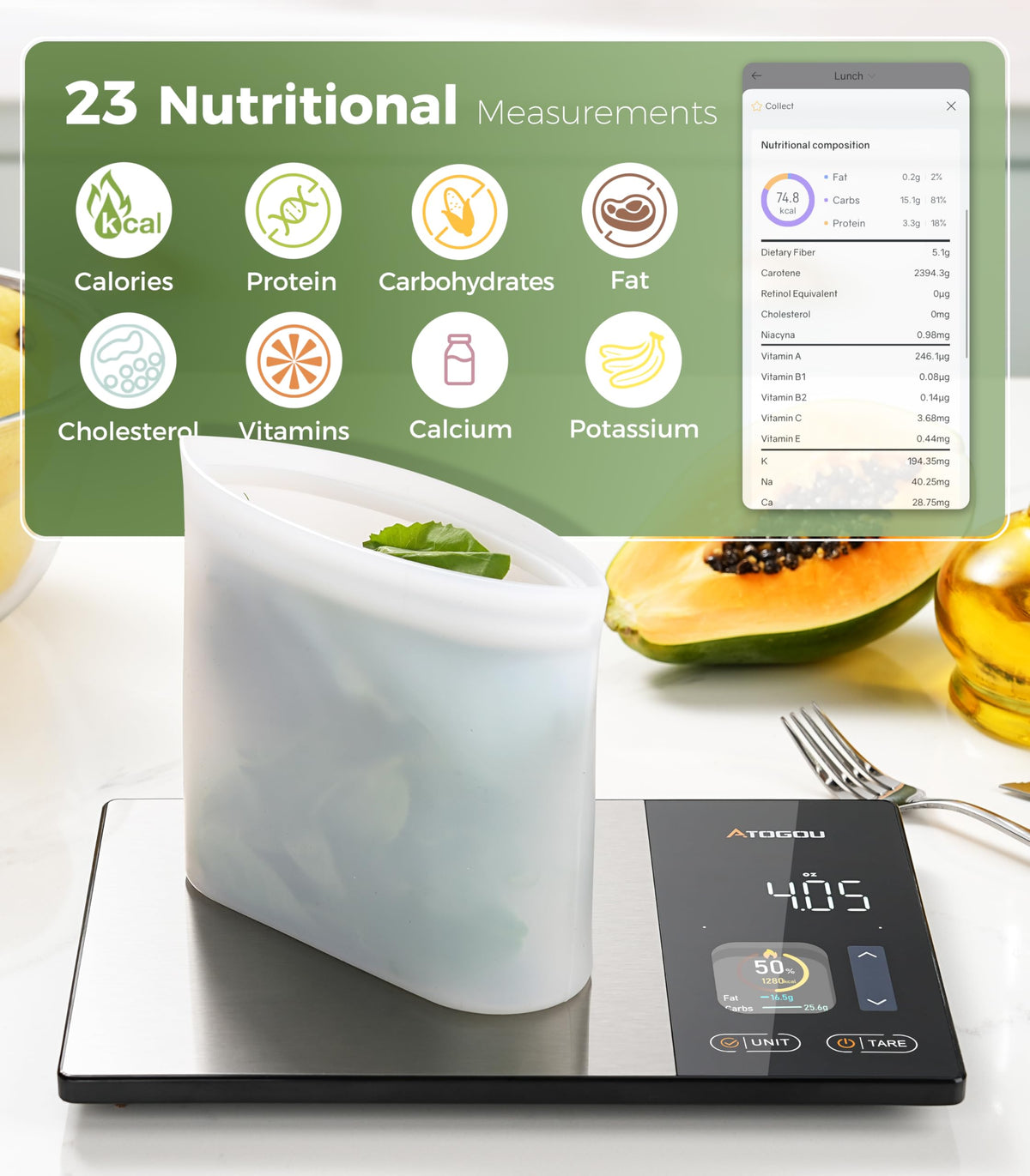 Atogou scale supports 2 g to 5 kg range for ingredients