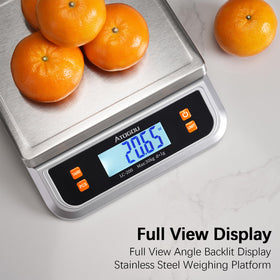 Atogou scale backlit full-view display for easy reading during prep.