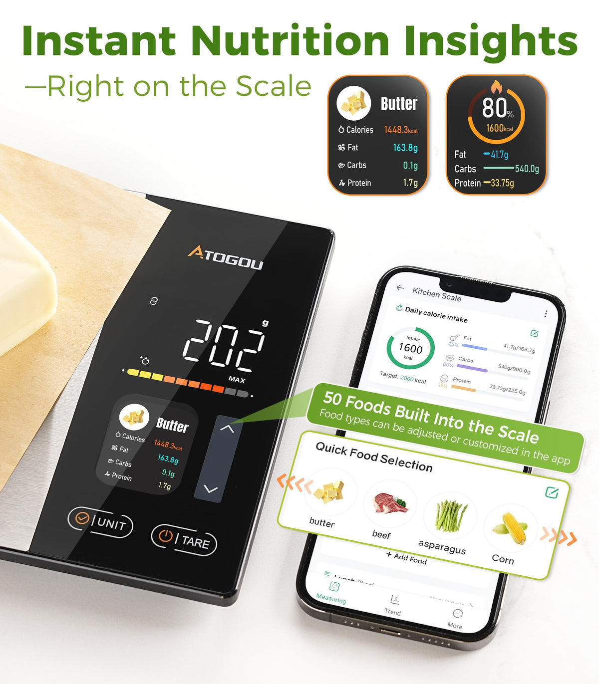 Atogou scale free app connects to 1M+ foods for logging