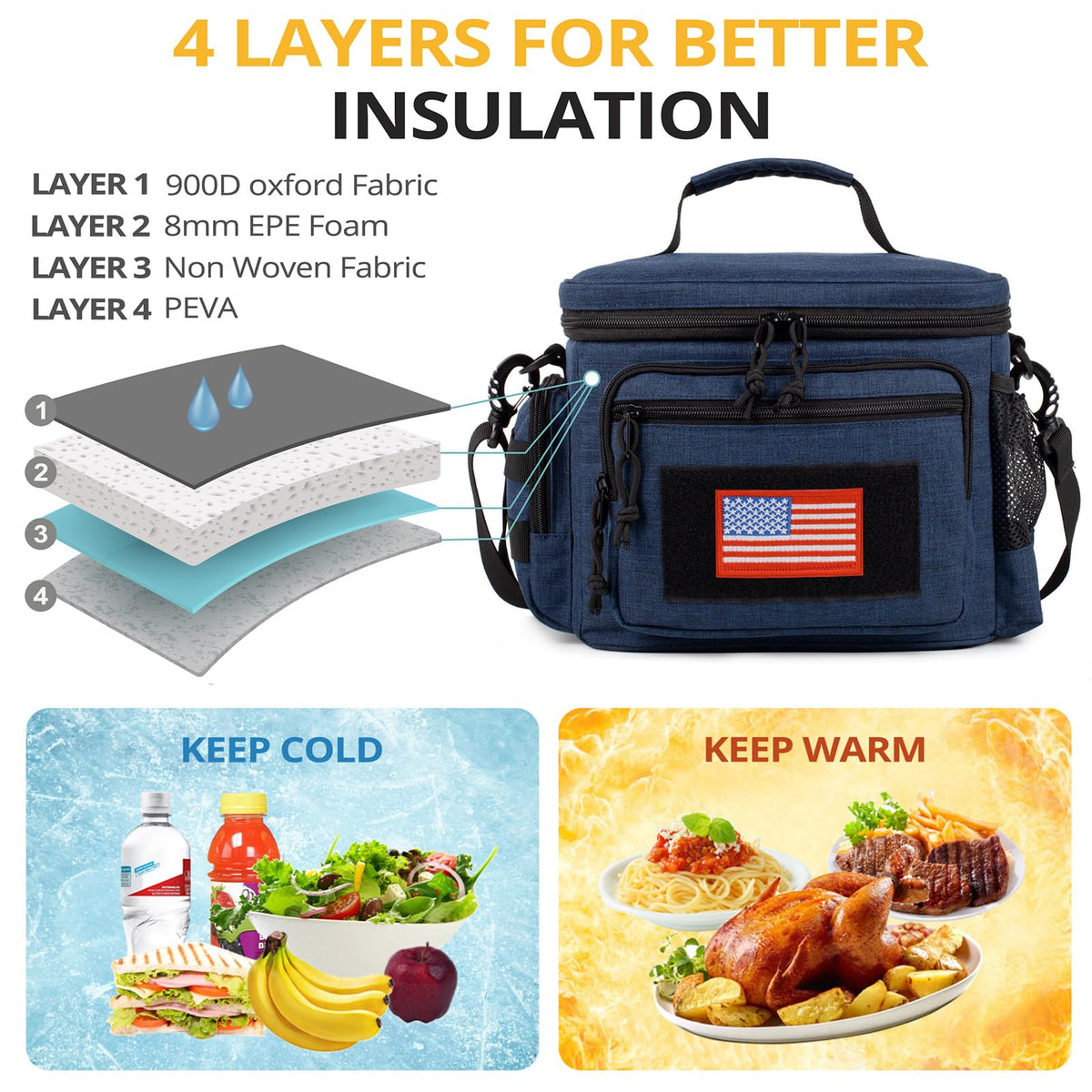 ATRIPACK lunch box blue back view with rear attachment compatibility