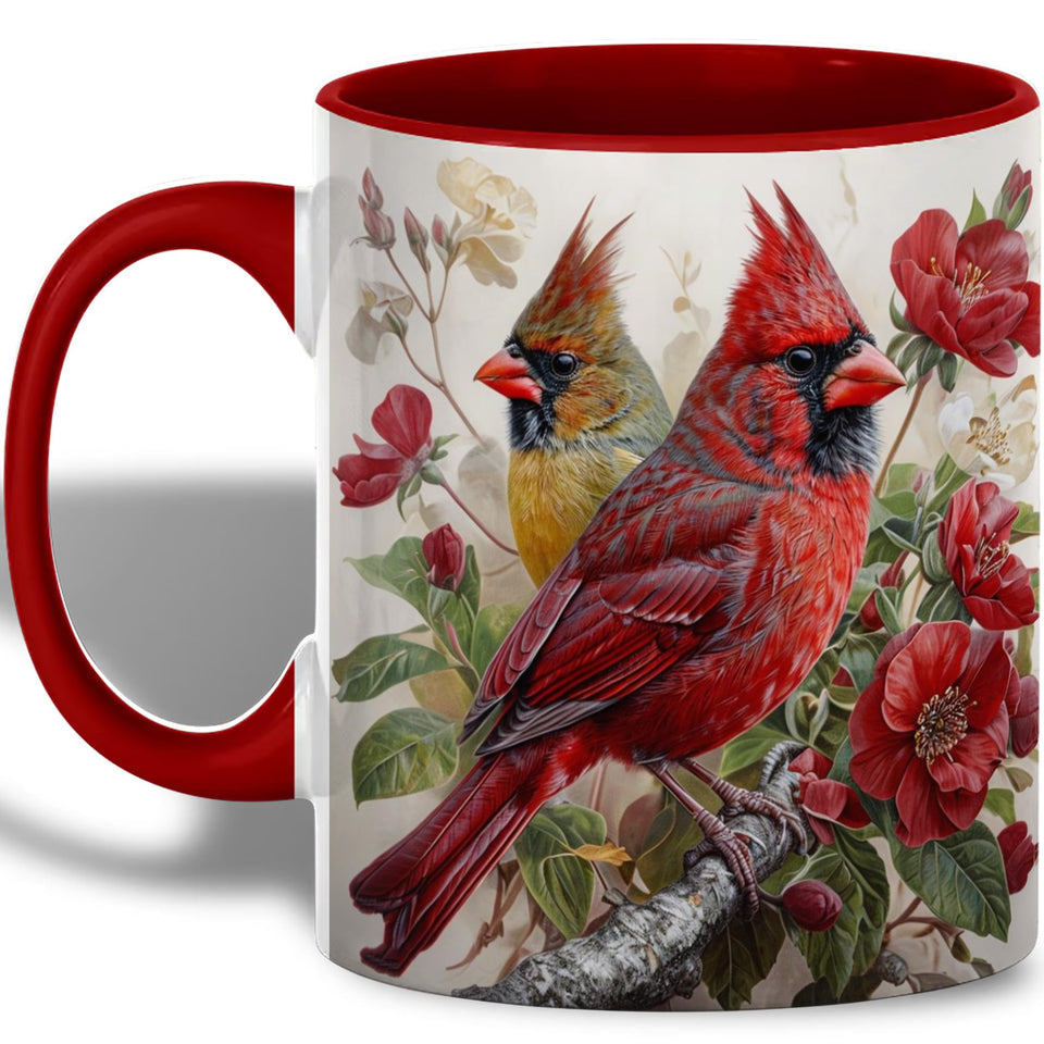 ATSAKA Cardinal mug front view with floral design for daily coffee ritual